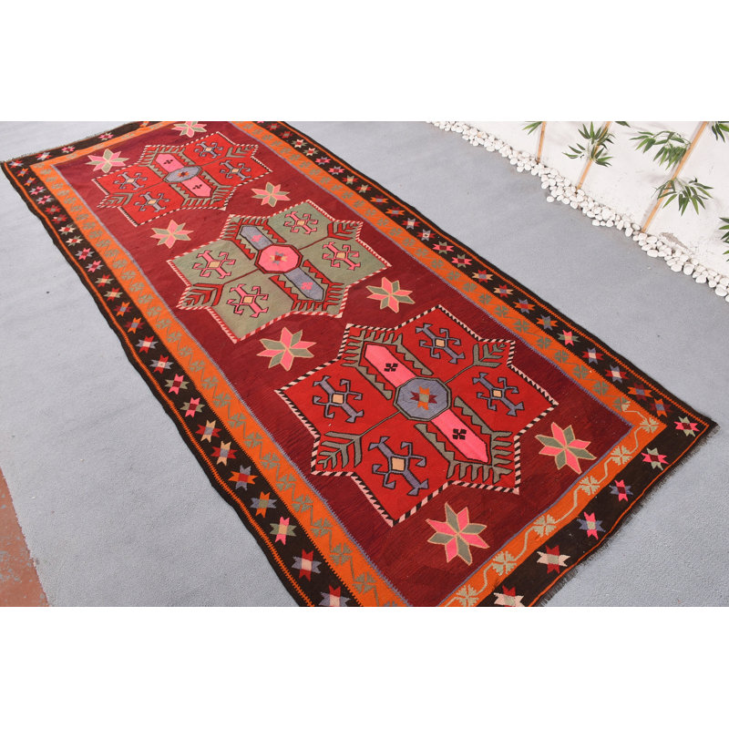 Tapis surdimensionnés rouges de 5,6 x 13 pi, tapis neutres, tapis marocain, tapis rétro, tapis turc