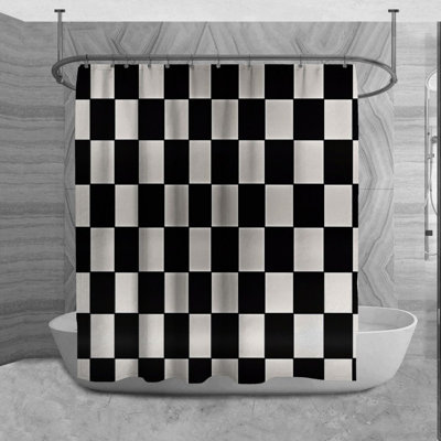Checkered Shower Curtain Tartan Bathroom Decor Black