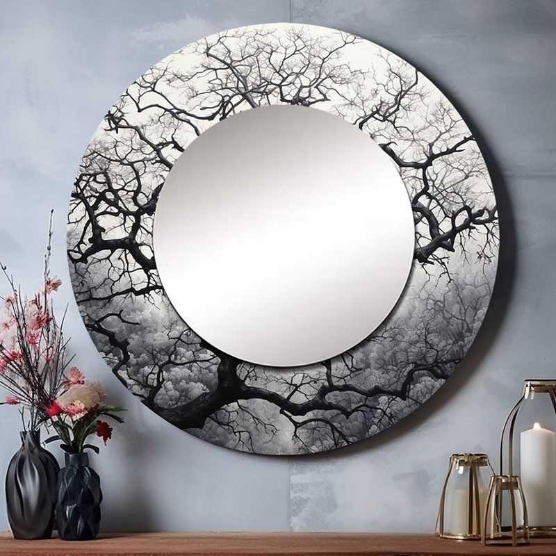 Gris gris et blanc arbre qui murmure un miroir I - Trees, 36 po x 36 po