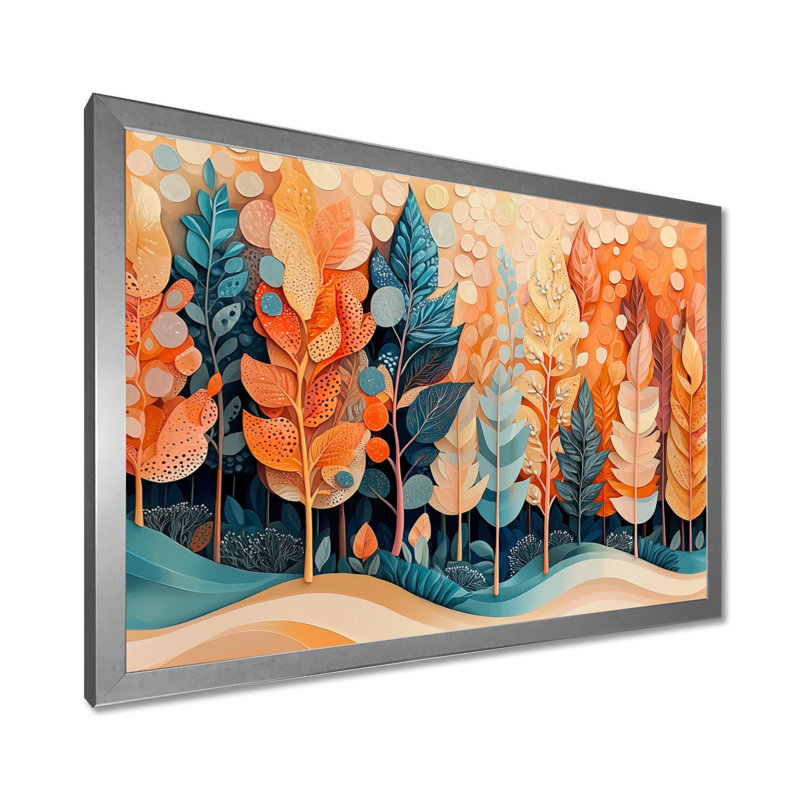 «4 Seasons Forest Trees Dream Fragments III», art mural forêt, H 12 po x l 20 po, Picture Framed, Argent argent