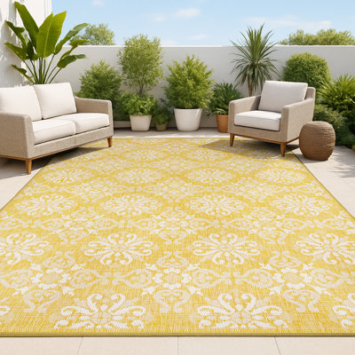 Tapis d'intérieur / extérieur jaune / crème à motif de tuiles méditerranéennes Du Douglas