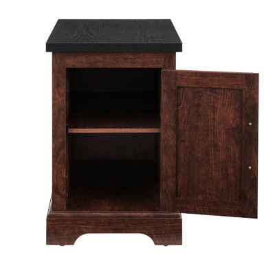 End Table In Oak, Rustic Look With Adjustable Storage Shelf For Bedroom Side Table, Oak Stable Base And