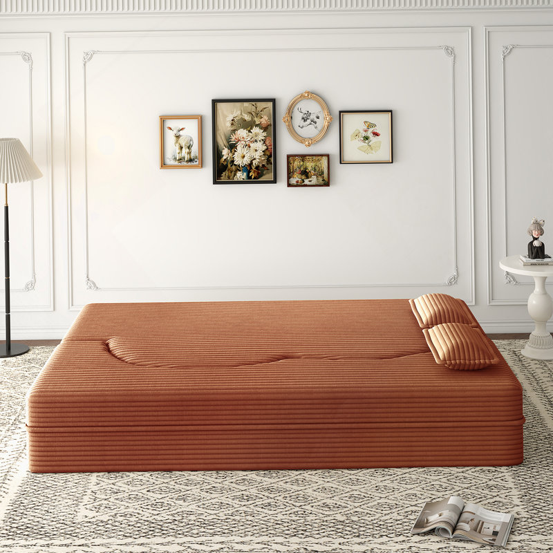 Canapé de plancher avec 2 coussins, canapé-lit convertible pour le salon, chambre d'amis, Orange