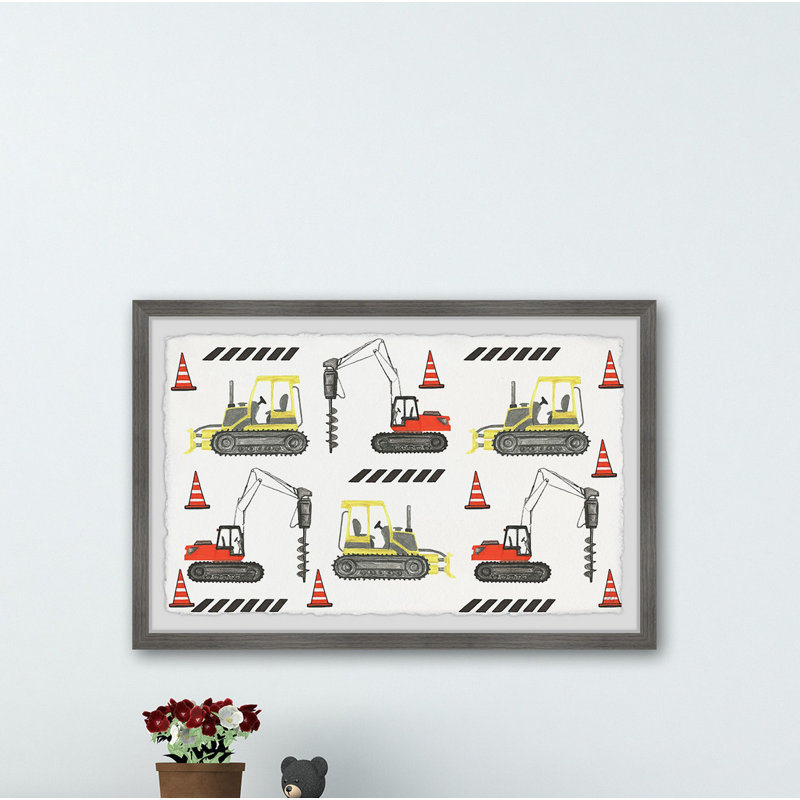 «Januario Bulldozer and Drill Duo», reproduction encadrée, H 16 po x l 24 po x P 1,5 po