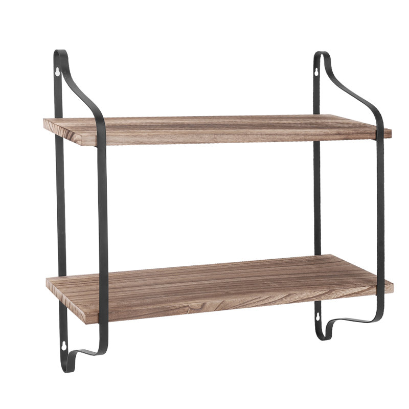 Alaina 2 Piece Metal and Solid Wood Floating Shelf