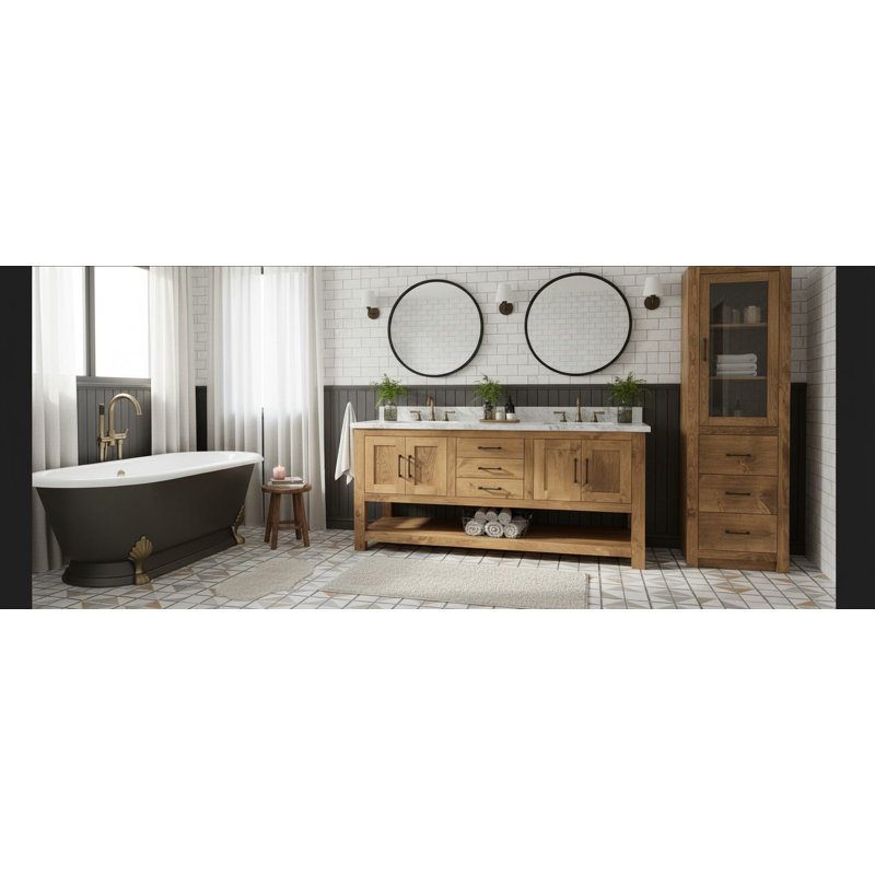 Meuble-lavabo double - aulne noueux - teinte L 60 po 4, Aulne noueux, 60"