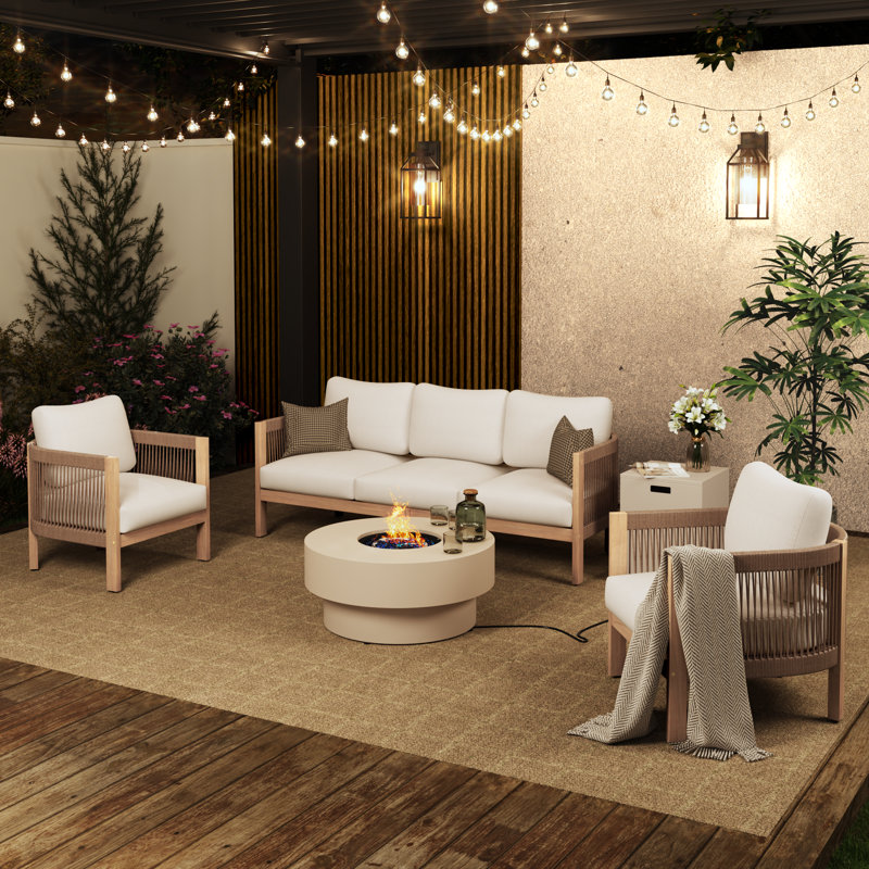 Outdoor Seating Group With Fire Pit( Set Of 5), Round