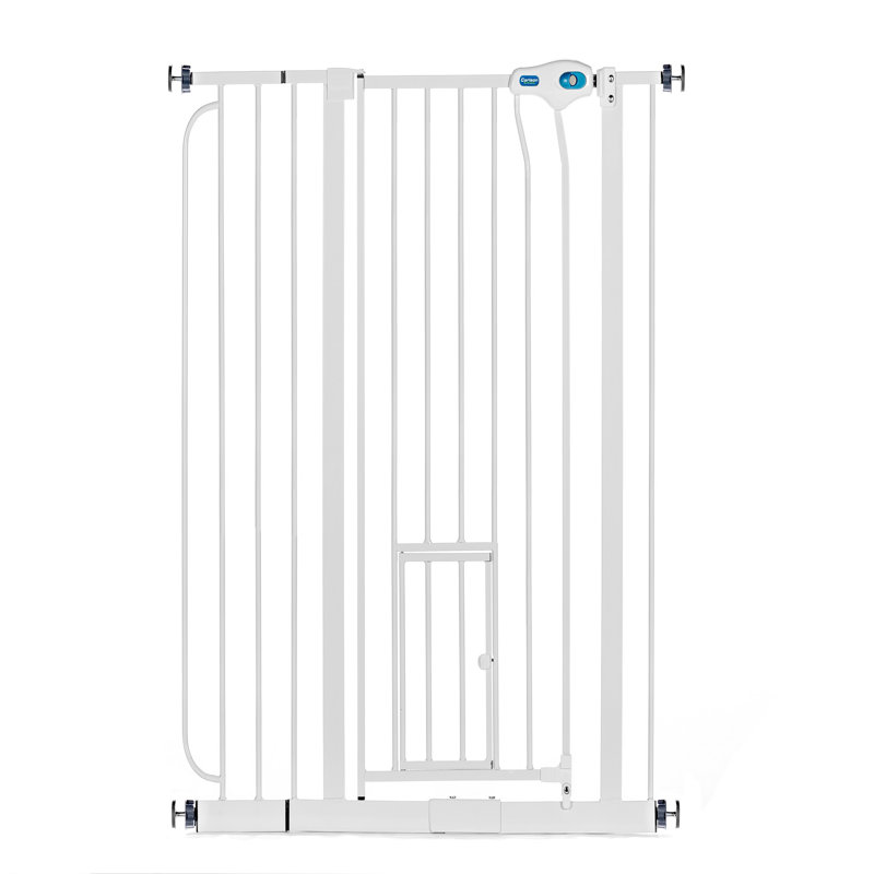 Extra Tall White Metal Pet Gate with Small Door
