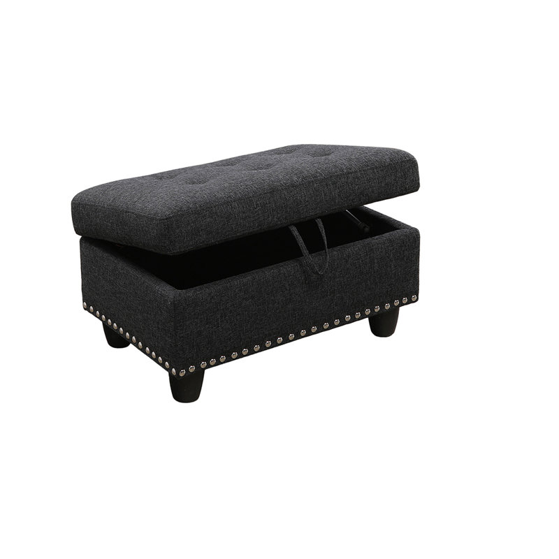 Andikan Upholstered Ottoman, Black Linen