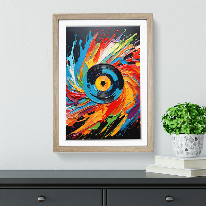Vinyl Record Abstract - Framed Print, Oak, 34cm H x 25cm W x 2cm D