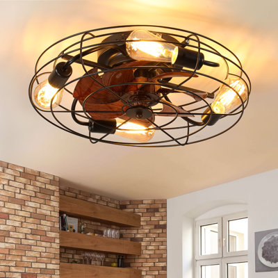 19.7 in. 4-Light Boho Black Indoor Cage Ceiling Fan with Remote Control