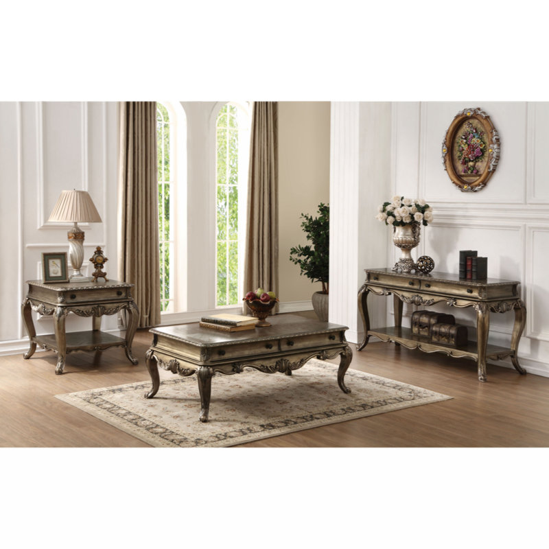 Vintage Oak Rectangular End Table with Ornate Carvings