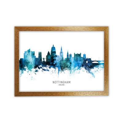 Nottingham England Skyline Blue City Name by Michael Tompsett - Print