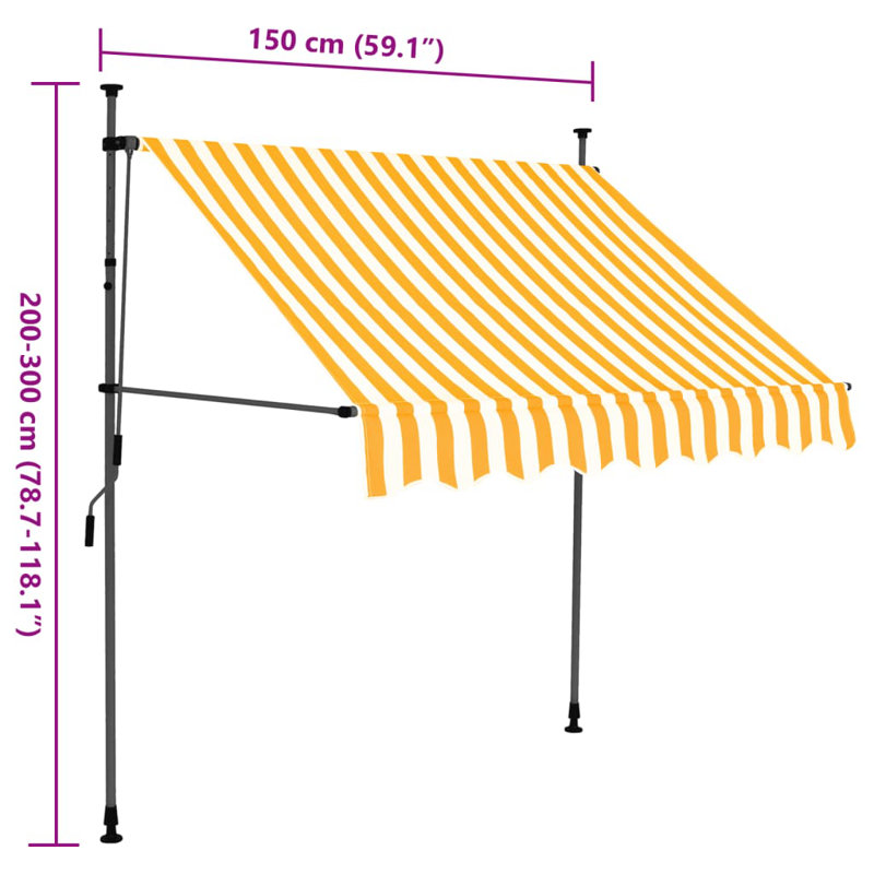 Polyester Cover Retractable Door / Window Awning, 59.10" H x 59.10" W, Striped White/Orange