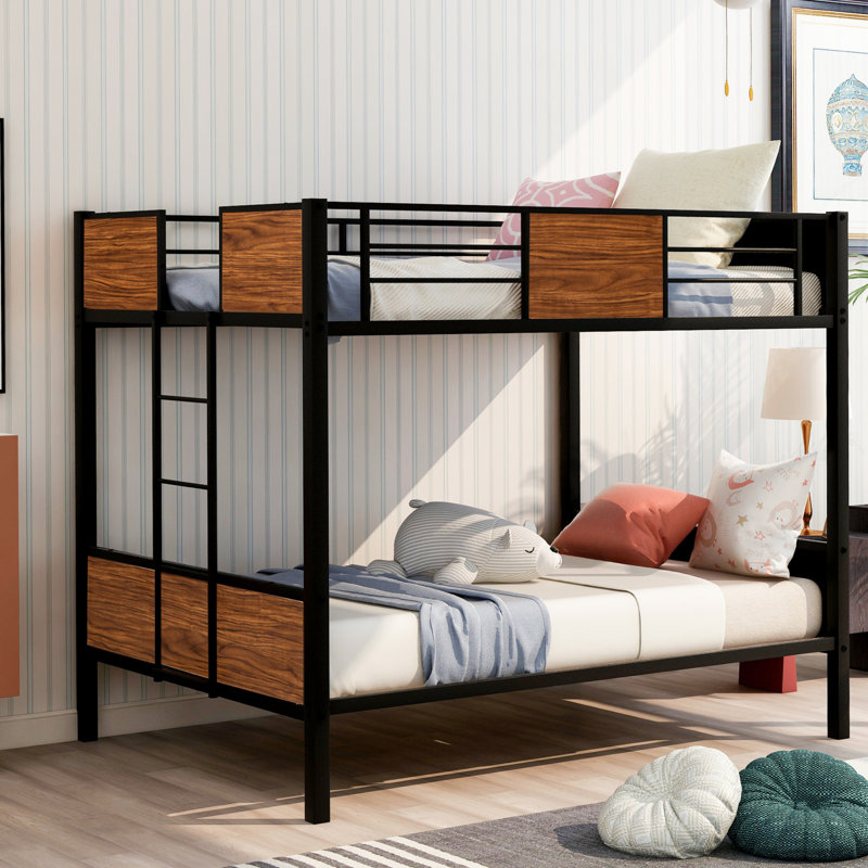 Lit superposé double avec structure en acier, barrière de sécurité et échelle intégrée pour les chambres modernes