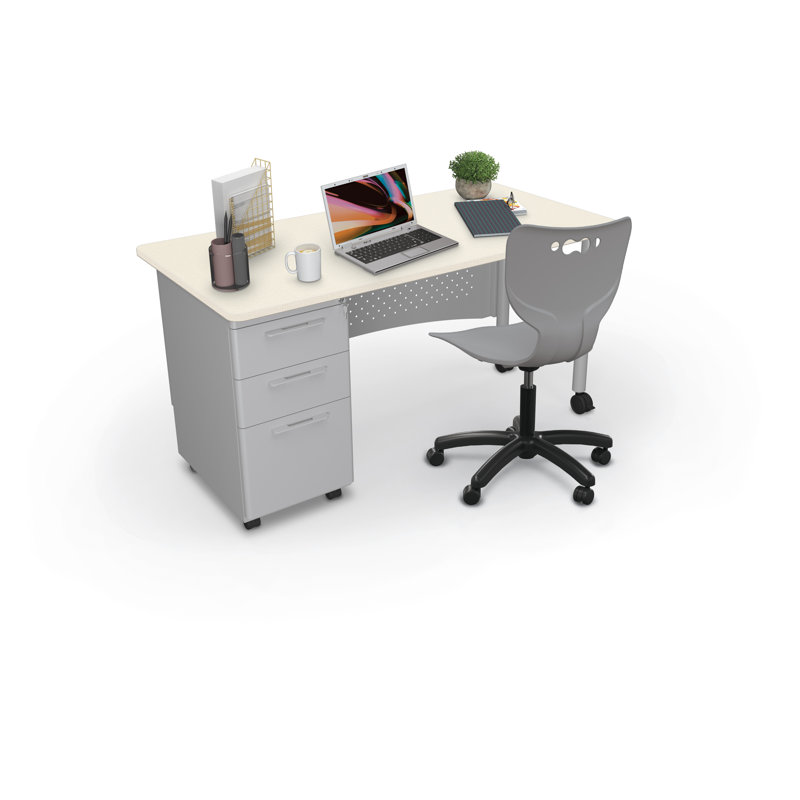Bureau à caisson simple Avid (6030) trame neutre, Crème/gris