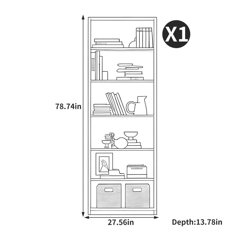 Ivianna, (6 Shelves) 78.74"H x 27.56"W x 13.78"D