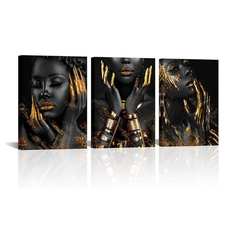 3 Piece Wrapped Canvas Set, Gold
