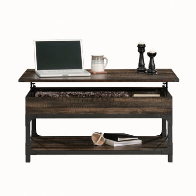 Table basse à plateau relevable, finition brune