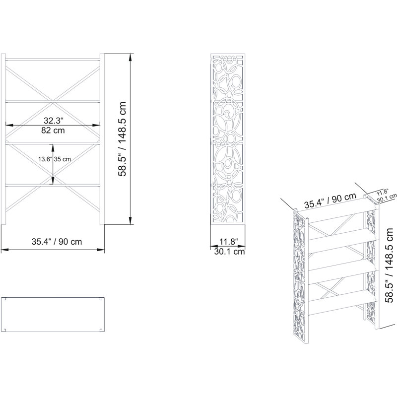 147.32 cm H x 88.9 cm W Etagere Bookcase, White/Black