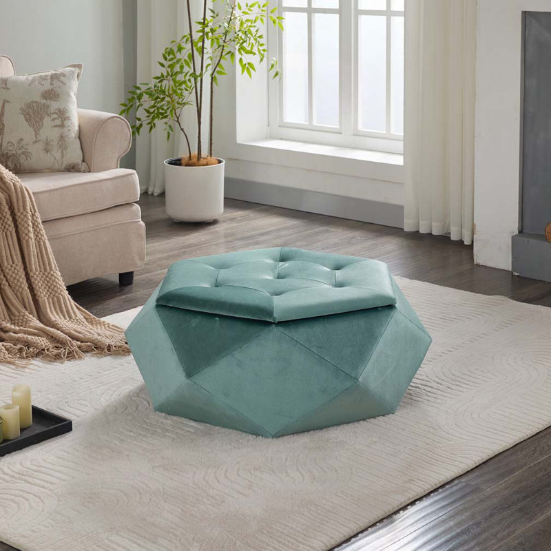 Repose-pieds capitonné en velours avec rangement, Vert