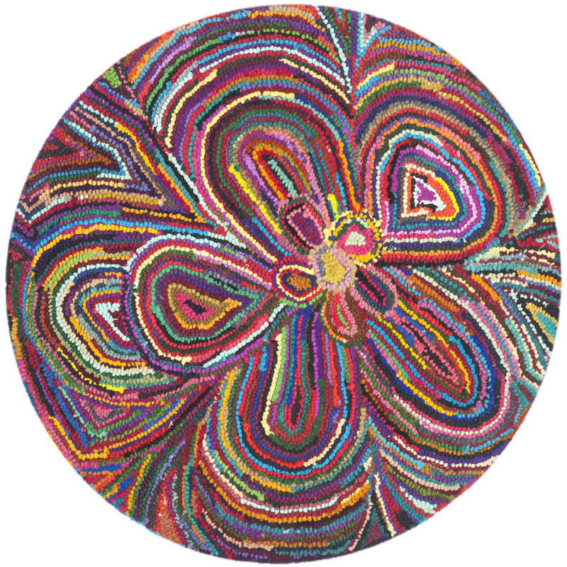 Anaheim Hand Tufted Cotton Floral Rug, Round 4'