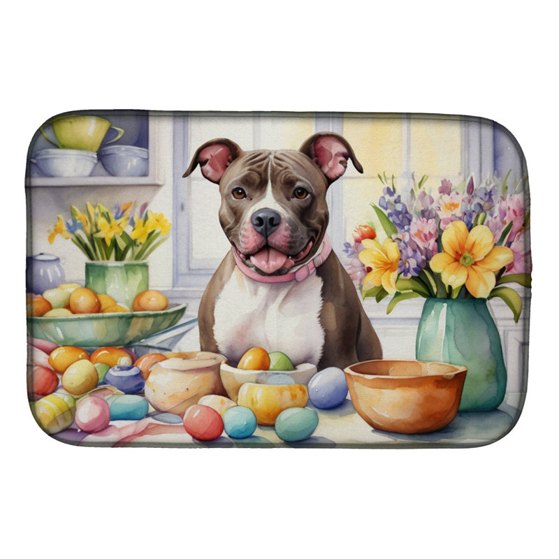 Decorating Easter Pit Bull Terrier Dish Drying Mat