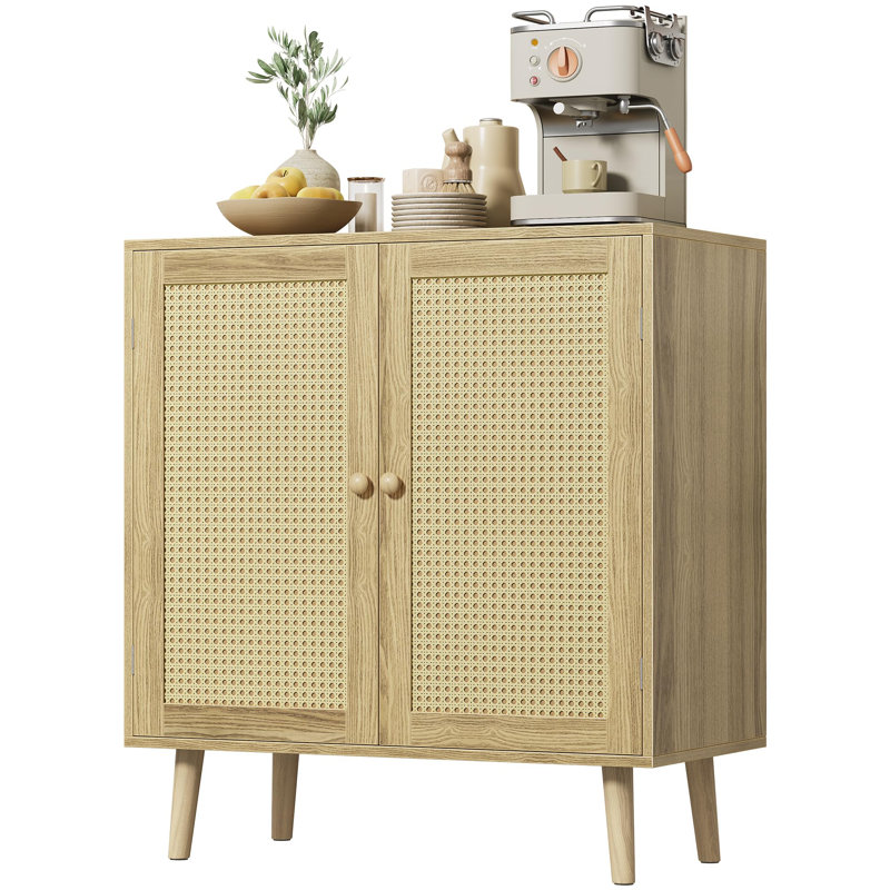  Buffet en rotin de 32 po de large et station de café - Buffet Boho moderne avec rangement - Buffet décoratif Mid-Century pour vestibule et salle à manger 