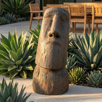 Statue de Moai en béton de l'île de Pâques en béton de 50 po de hauteur, sculpture de Moai en pierre lourde, finition rustique texturée, paysage d'extérieur, piscine, cour arrière, statue de jardin Tiki géant