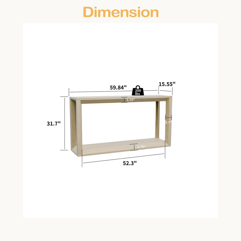 60" Rectangular Solid Wood Veneer Console Table, Wide Sofa Table, Behind Couch Table With Ample Storage For Entryway