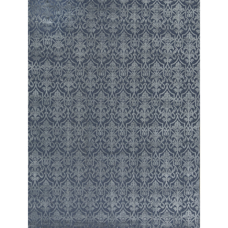 Jakat Wool Damask Area Rug in Blue, Rectangle 9' x 12'