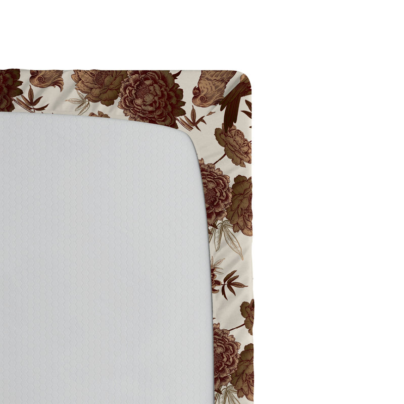 Drap-housse à motif floral Ambesonne, Ivoire chameau, brun-rouge / floral, Drap-housse grand