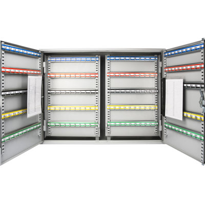 Boîte à clés verrouillable réglable 600 - acier gris, fixation murale, étiquettes colorées pour la manipulation organisée Armoire à serrure réglable 600 clés, livrée avec