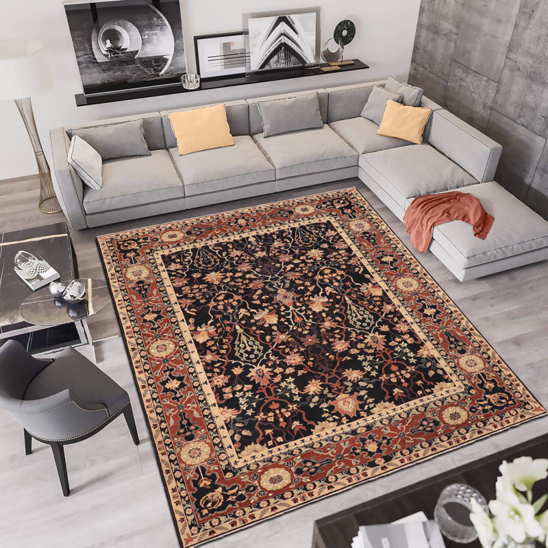 Tapis oriental noir / brun / beige en laine noué à la main 8 pi 2 po x 9 pi 9 po Baccio
