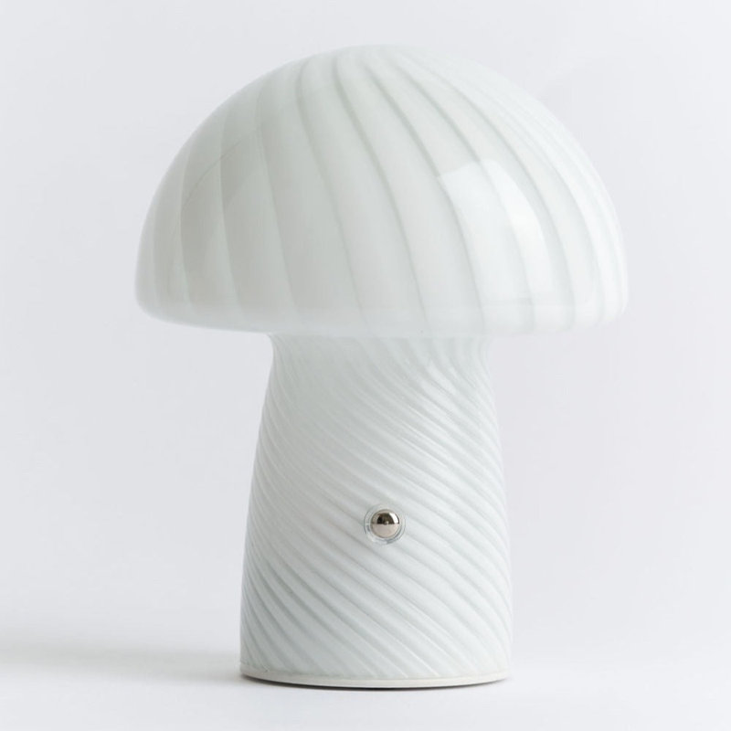 Humber Mini Cordless Glass Mushroom Lamp, White, White