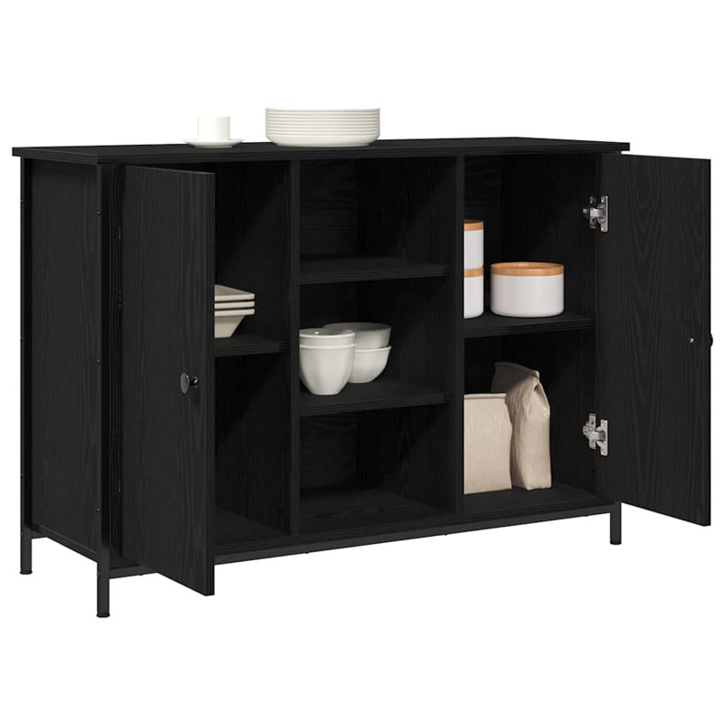 Sideboard 100X35x70 Cm Engineered Wood And Steel, Black Oak