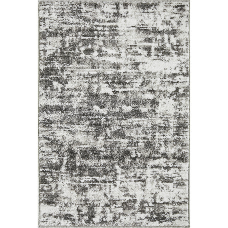 Tapis abstrait gris en polypropylène tissé à la main Siante, Rectangle 2 pi x 3 pi