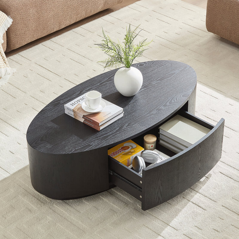 Table basse ovale de luxe moderne, pièce décorative élégante pour le salon, sans assemblage, Noir