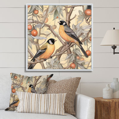 Orange orange, oiseaux noirs sur arbres IV, reproduction sur toile