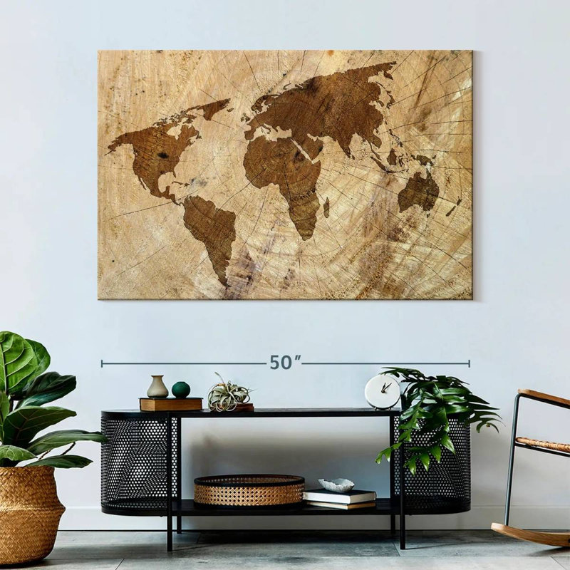 Carte du monde de souche d'arbre Aliaz, H 34 po x l 51 po