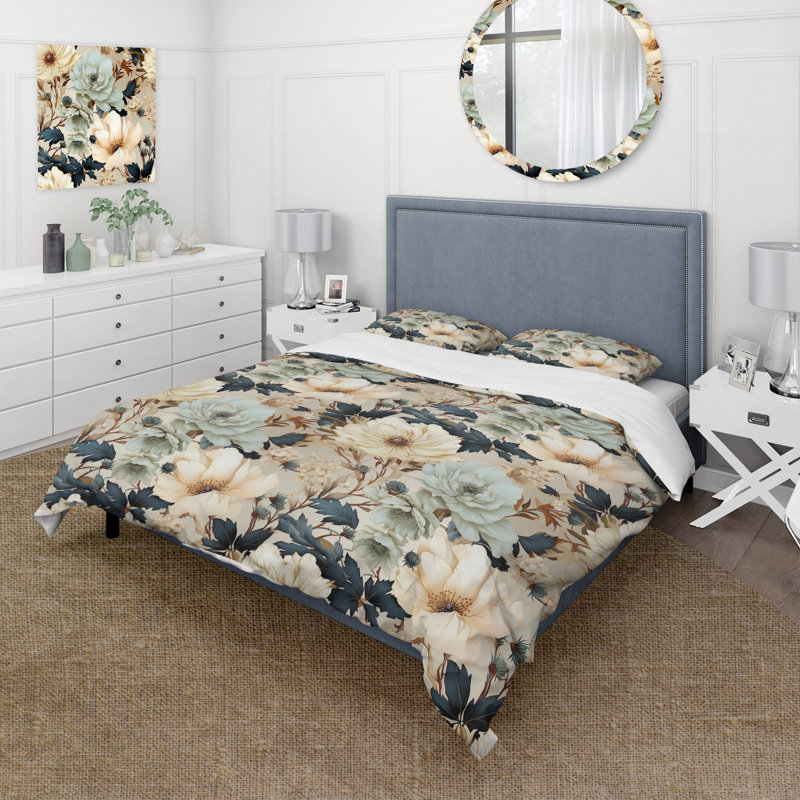 Ensemble de housse de couette Autumn Boho Chic Poppy Blooms - Floral, Housse de couette pour très grand lit et 2 très