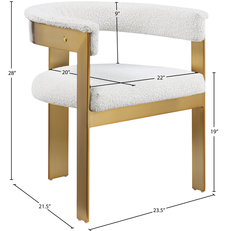 Chaise avec accoudoirs sans dossier rembourrée Romeo, Tissu crème bouclé, Or brossé