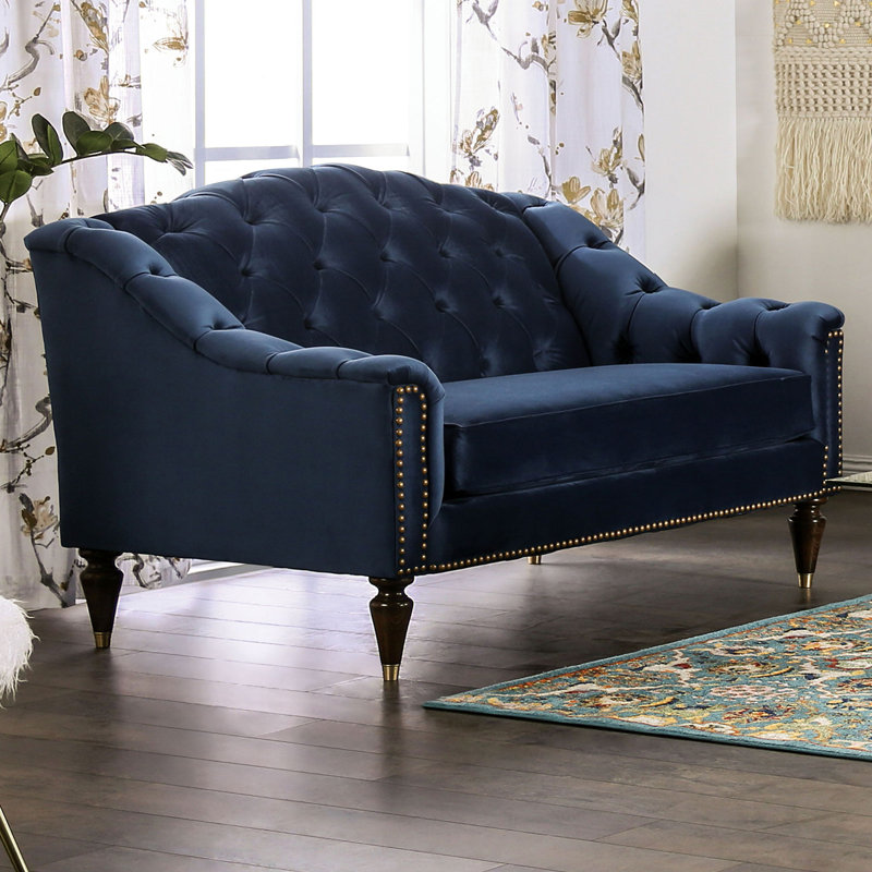 68.4" W Transitional Loveseat, Blue