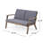 Temecula outdoor acacia wood 4-seater chat set: gray finish with dark gray cushions, loveseat, coffee table & 2 club chairs