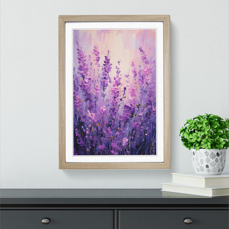 Lavender Flower Action - Framed Print, 64cm H x 46cm W x 2cm D, Oak