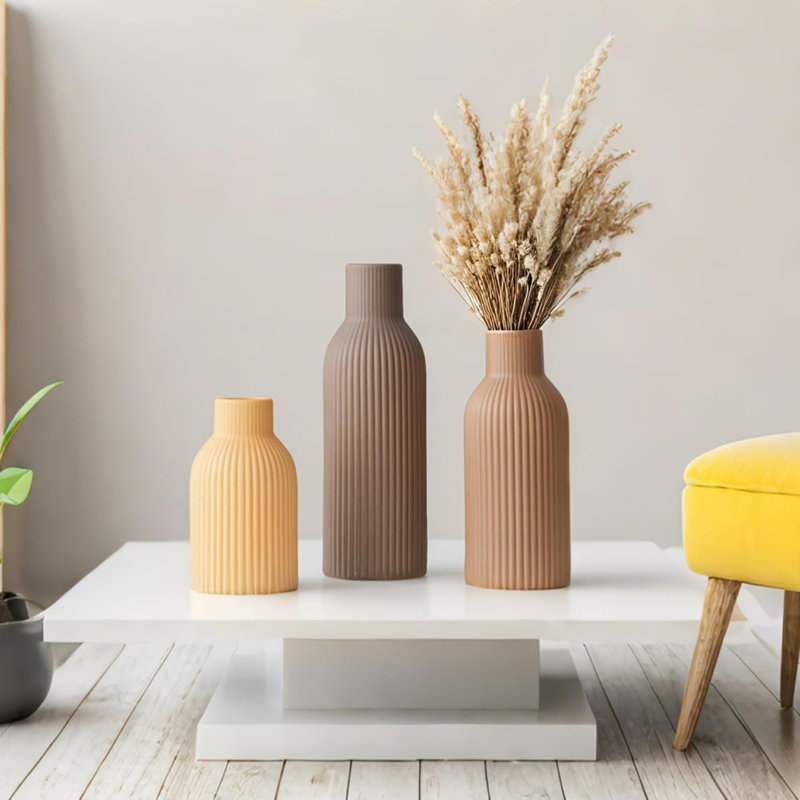 Ensemble de 3 vases modernes en céramique, Brun