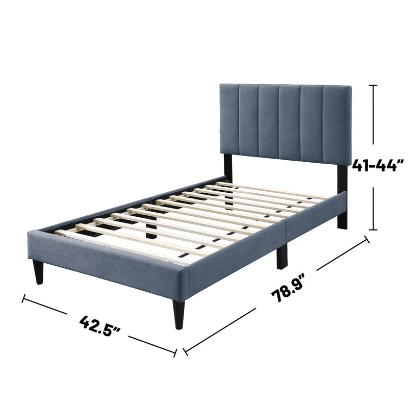 Brushed Linen Fabric Adjustable Headboard Bed With Channel Tufting Design, Twin, Grey