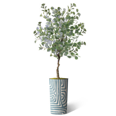 Arbre artificiel dans un pot de fleurs moderne, faux arbre en soie d'eucalyptus (décoration en pot et arbre)
