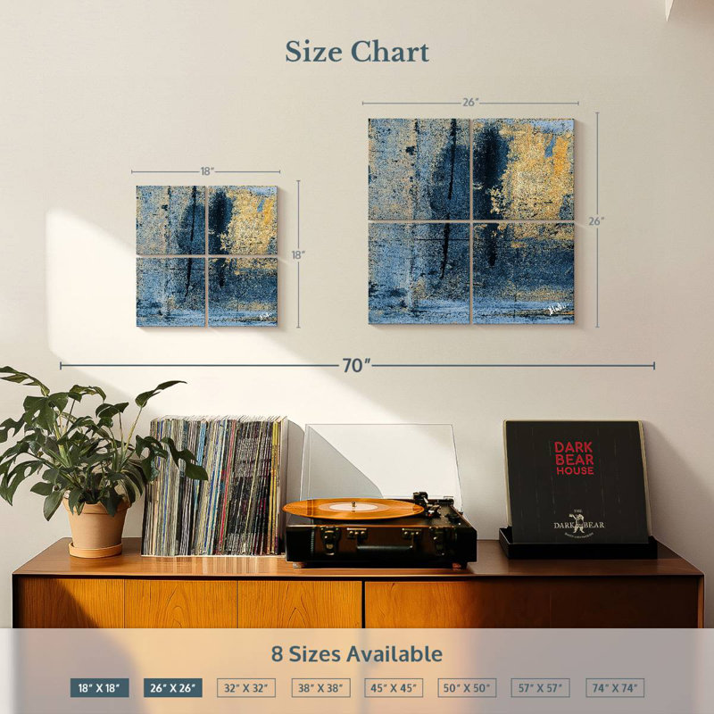 Or sur carré bleu I, H 18 po x l 18 po
