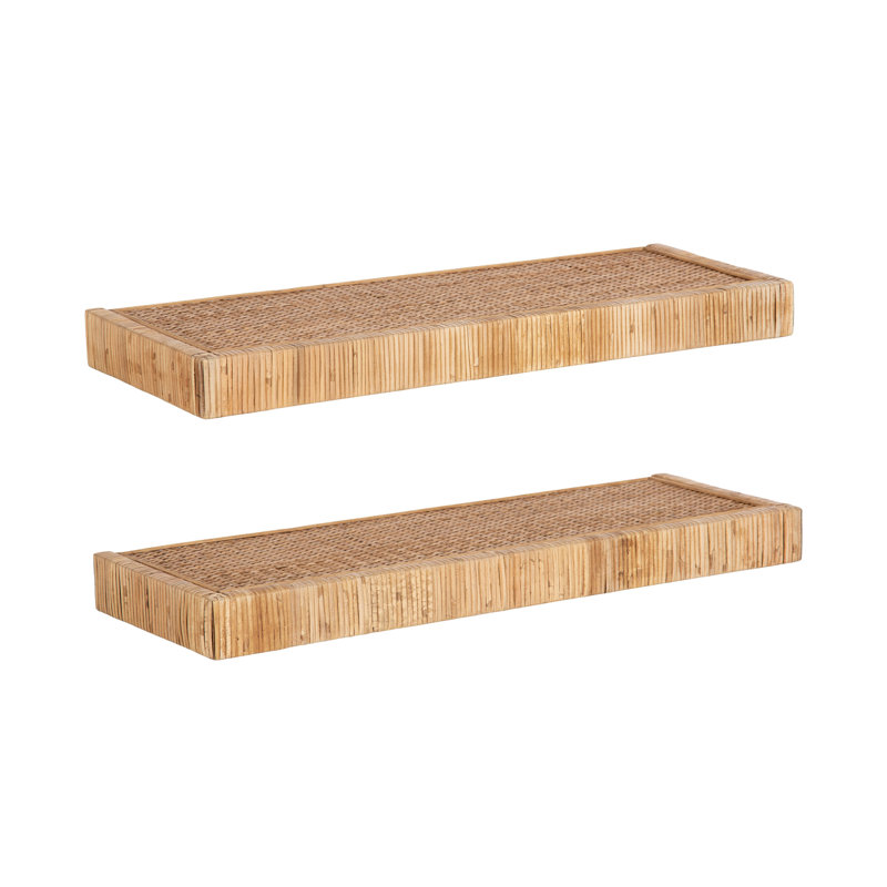 Natural Rattan Floating Shelves Set for Coastal Decor